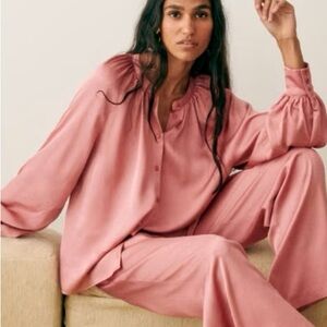 Sezane Lealys Shirt Pink Size 36 French US 4 Button Front Blouse Long Sleeve Top